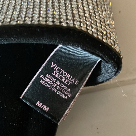 Womens Victoria Secret Sz M Blingy Open Toe Flat Sandals/Slippers Black Velvet - Picture 6 of 6